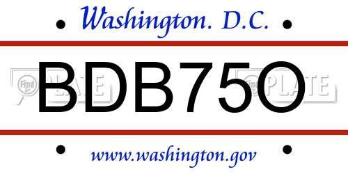BDB75O District Of Columbia License Plate