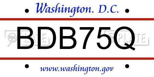 BDB75Q District Of Columbia License Plate