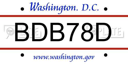 BDB78D District Of Columbia License Plate