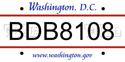 BDB8108 District Of Columbia License Plate