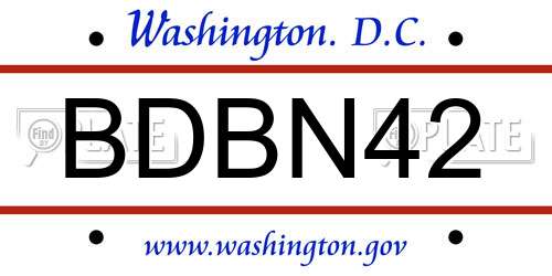 BDBN42 District Of Columbia License Plate