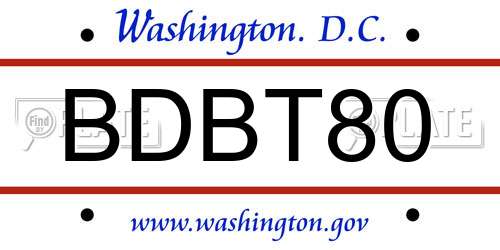 BDBT80 District Of Columbia License Plate