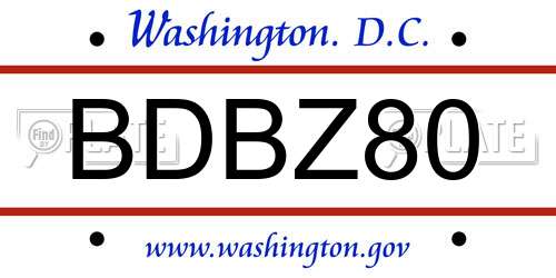 BDBZ80 District Of Columbia License Plate