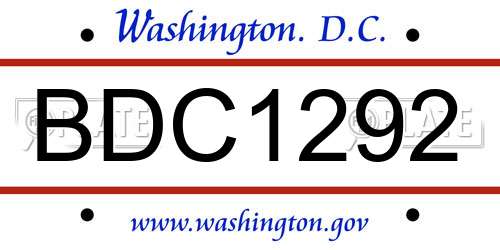 BDC1292 District Of Columbia License Plate