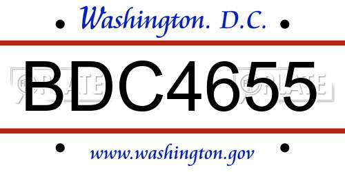 BDC4655 District Of Columbia License Plate