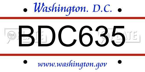 BDC635 District Of Columbia License Plate