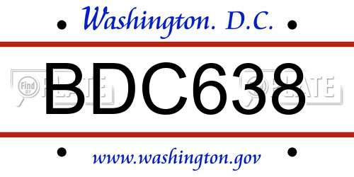 BDC638 District Of Columbia License Plate