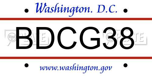 BDCG38 District Of Columbia License Plate