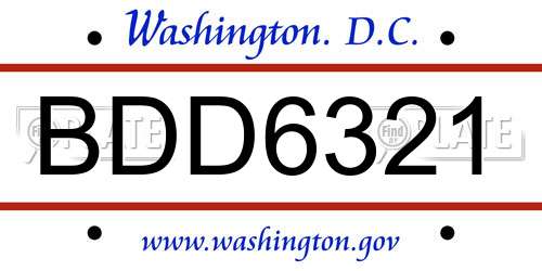 BDD6321 District Of Columbia License Plate