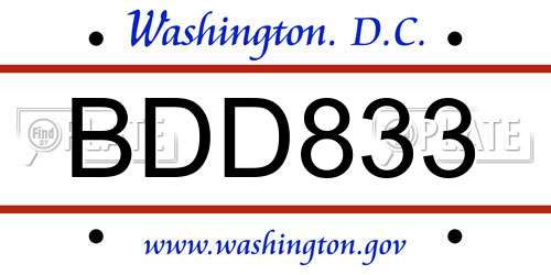 BDD833 District Of Columbia License Plate