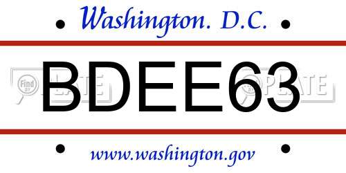 BDEE63 District Of Columbia License Plate