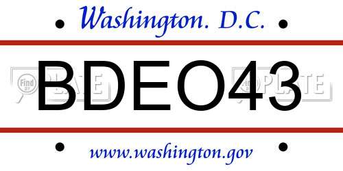 BDEO43 District Of Columbia License Plate