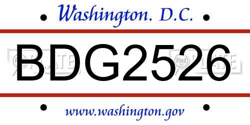 BDG2526 District Of Columbia License Plate