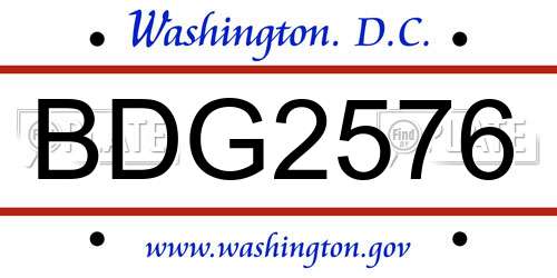 BDG2576 District Of Columbia License Plate