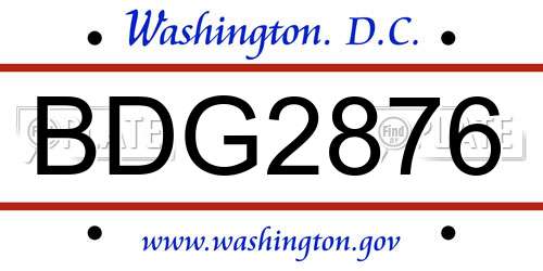 BDG2876 District Of Columbia License Plate