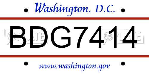 BDG7414 District Of Columbia License Plate