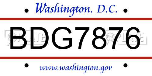 BDG7876 District Of Columbia License Plate