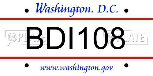 BDI108 District Of Columbia License Plate
