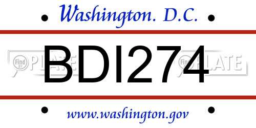 BDI274 District Of Columbia License Plate