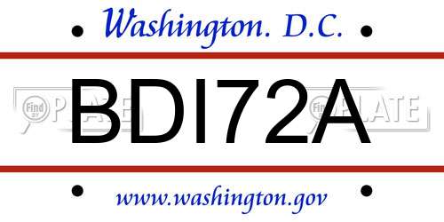 BDI72A District Of Columbia License Plate