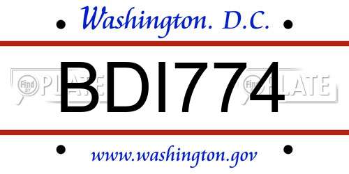 BDI774 District Of Columbia License Plate