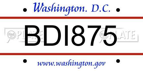 BDI875 District Of Columbia License Plate