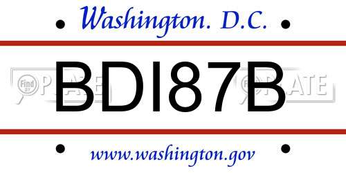 BDI87B District Of Columbia License Plate