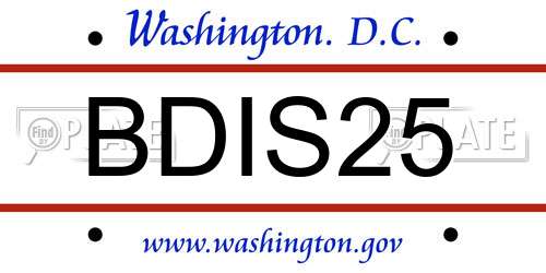 BDIS25 District Of Columbia License Plate