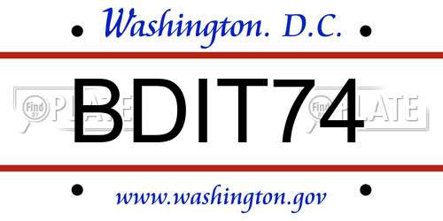BDIT74 District Of Columbia License Plate