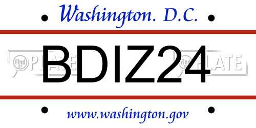 BDIZ24 District Of Columbia License Plate