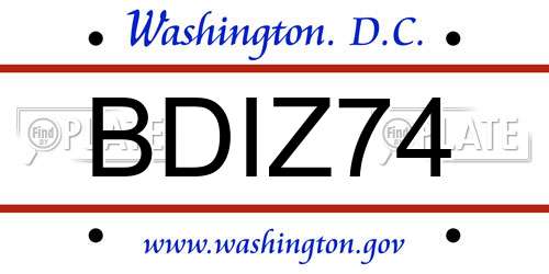 BDIZ74 District Of Columbia License Plate