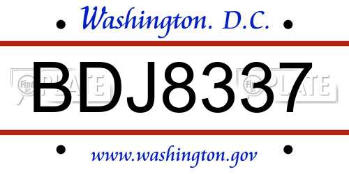 BDJ8337 District Of Columbia License Plate