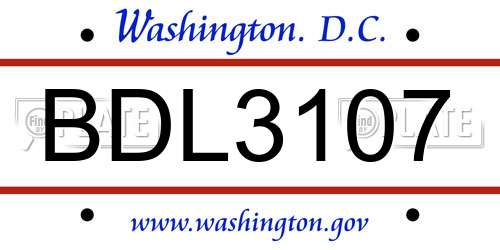 BDL3107 District Of Columbia License Plate