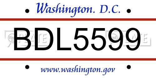 BDL5599 District Of Columbia License Plate