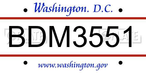BDM3551 District Of Columbia License Plate
