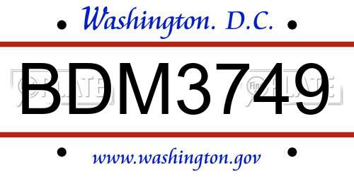 BDM3749 District Of Columbia License Plate