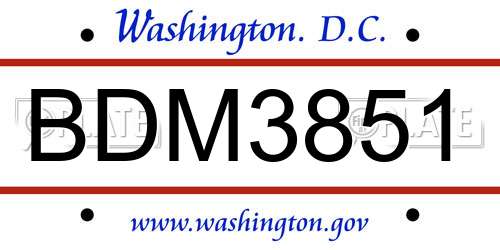 BDM3851 District Of Columbia License Plate
