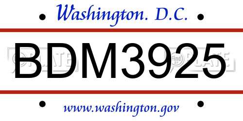 BDM3925 District Of Columbia License Plate