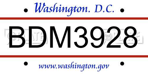 BDM3928 District Of Columbia License Plate