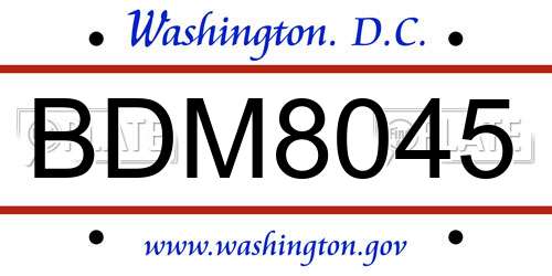 BDM8045 District Of Columbia License Plate