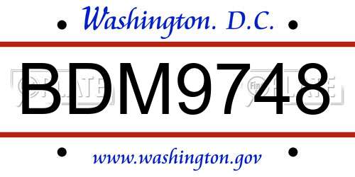 BDM9748 District Of Columbia License Plate