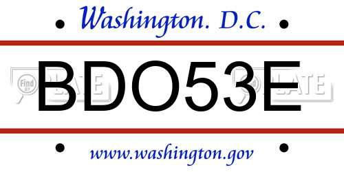 BDO53E District Of Columbia License Plate