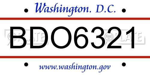 BDO6321 District Of Columbia License Plate