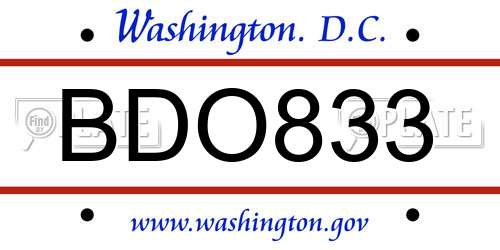 BDO833 District Of Columbia License Plate