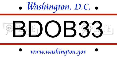 BDOB33 District Of Columbia License Plate