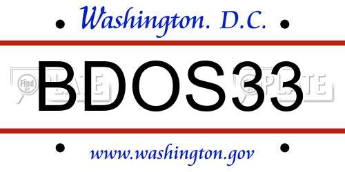 BDOS33 District Of Columbia License Plate
