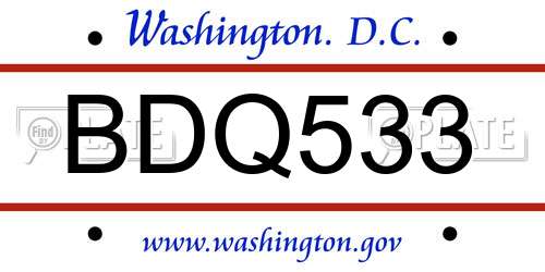 BDQ533 District Of Columbia License Plate