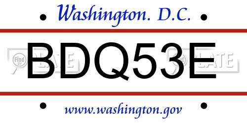BDQ53E District Of Columbia License Plate