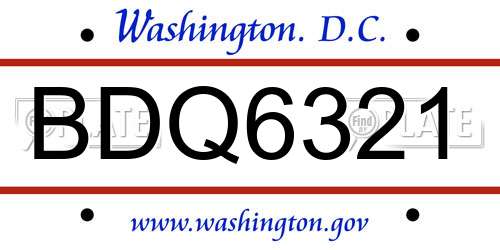 BDQ6321 District Of Columbia License Plate