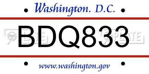 BDQ833 District Of Columbia License Plate